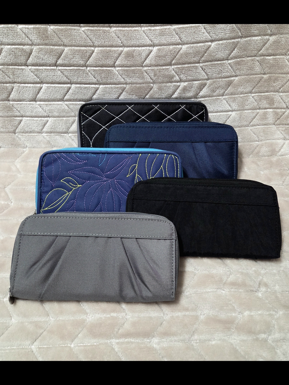 Travelon Quilted and Fabric Wallet Set - Black, Navy, Gray, Blue